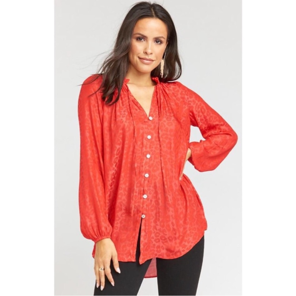 Show Me Your Mumu Silky Alicia Button Down Tunic in Red Cheetah Print Size Small